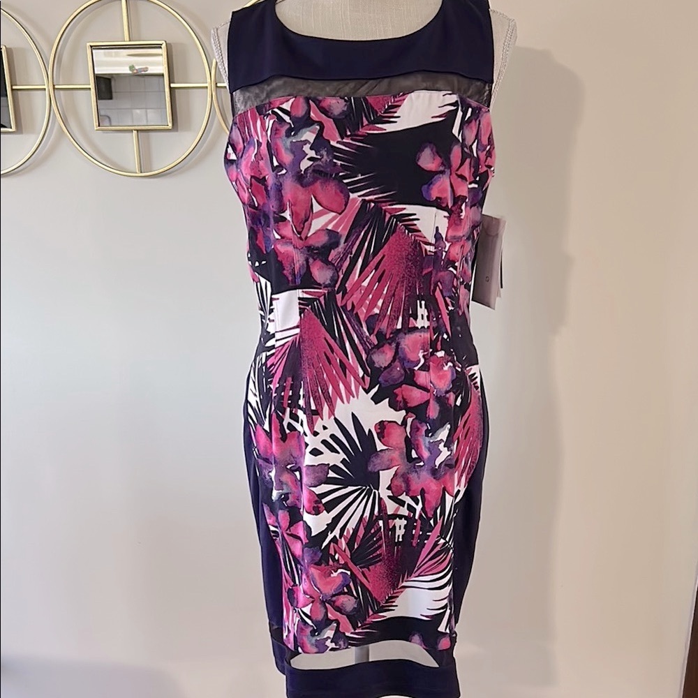 Hal Rubenstein women’s Floral Sleeveless Dress, sheer detail top & bottom sz M